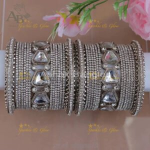 Exquisite Silver Kundan Bangles for Graceful Moments- Two hand
