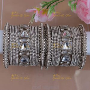 Exquisite Silver Kundan Bangles for Graceful Moments- Two hand