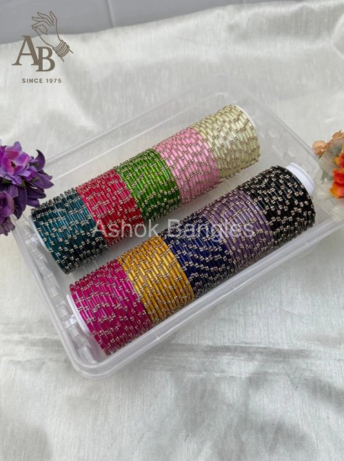 Luxurious 10 Colors Resham Design Glass Bangle Box - 073