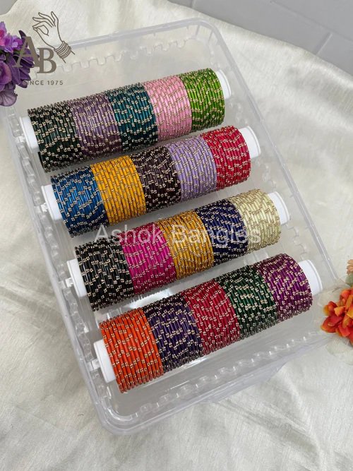 Luxurious 20 Colors Resham Design Glass Bangle Box - 071 1 Luxurious 20 Colors Resham Design Glass Bangle Box - 071