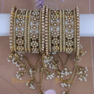 Stunning Gold Floral Bangles with Jhumka Charm- Two hand