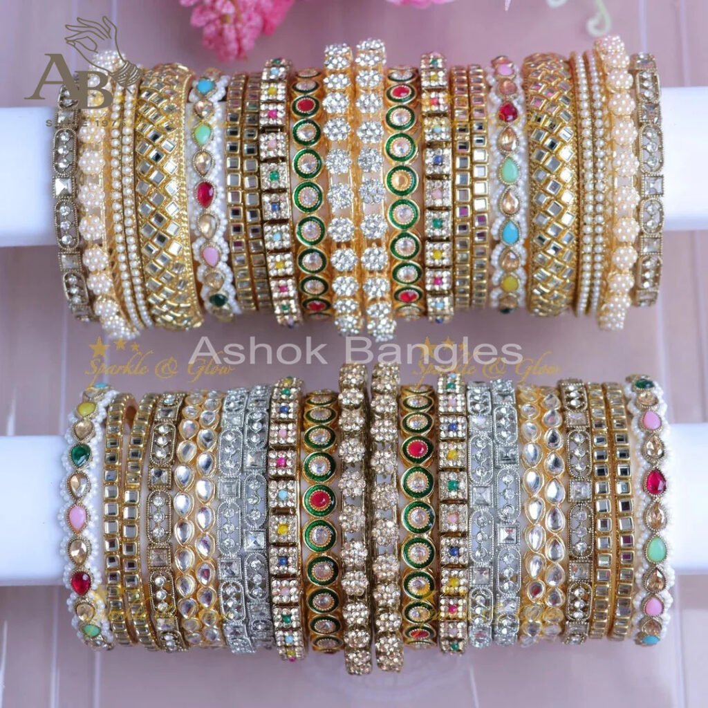 Stunning Multicolored Stone Bangles for Festive Occasions- Two hand