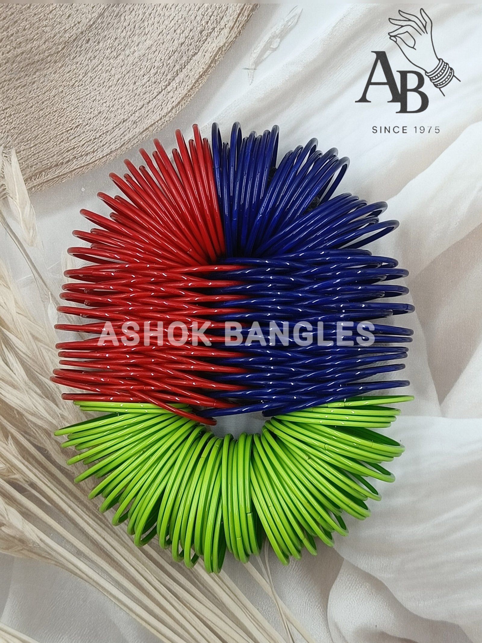 Ashok Bangles - Multi-Color Glass Bangles (Red, Blue, Green)