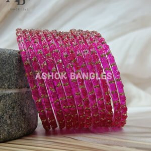 Ashok Bangles - Pink Glass Bangles with Gold Embellishments